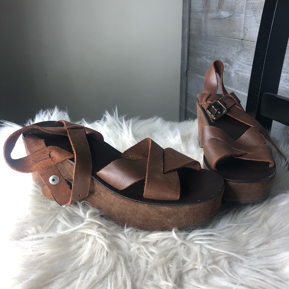 Kork Ease Myrna brown leather wedges